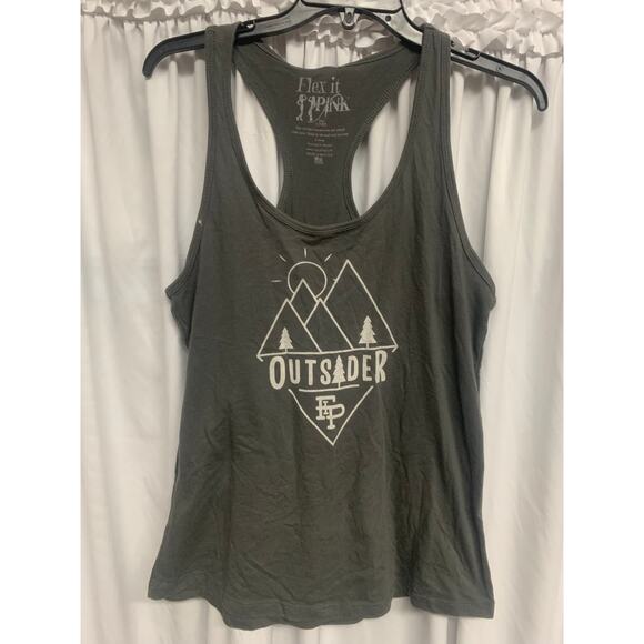 Flex it Pink “Outsider” Graphic Racerback Tank Top Gray Women’s Size Loved - Picture 2 of 4